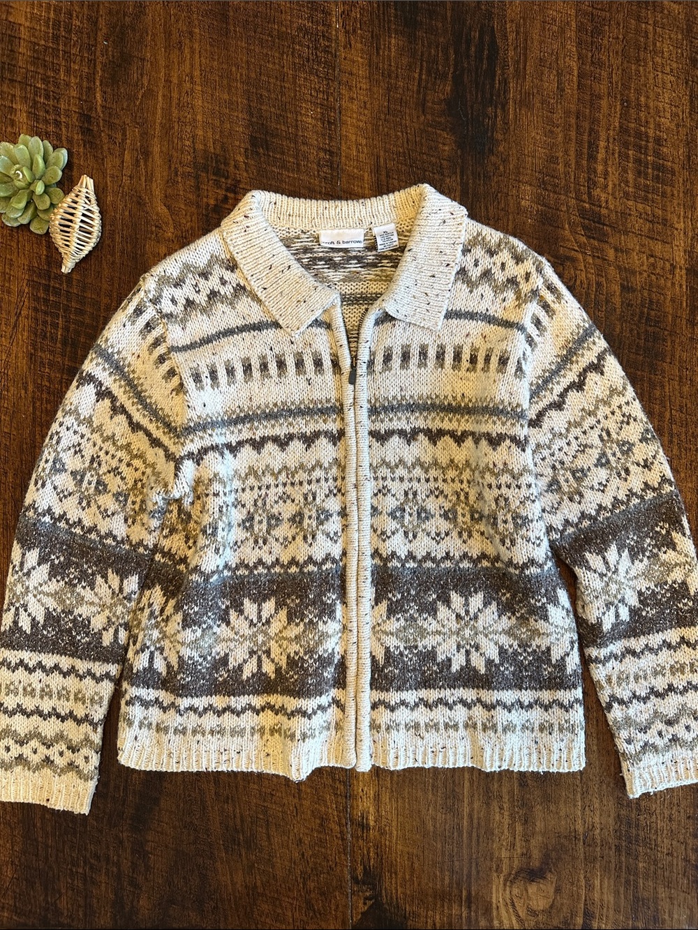 Croft & Barrow | Fair Isle Wool Blend Full Zip Collared Cardigan Sweater, XL